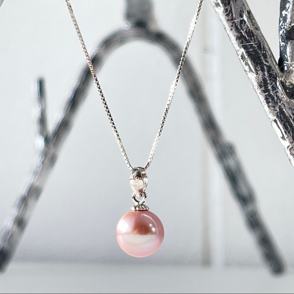 Real Round 3A Purple Freshwater Pearl Pendant 925 Sterling Silver Necklace - Picture 7 of 14